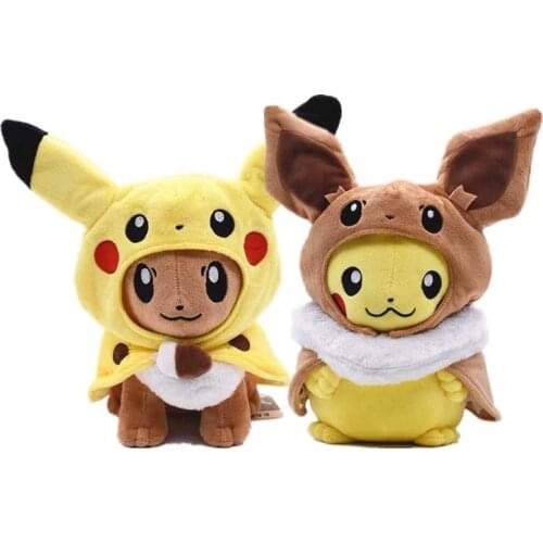 Japanese Anime Pokemoned plush toys dolls Eevee dressing cloak Pikachus Kawai stuffed toys gift for children