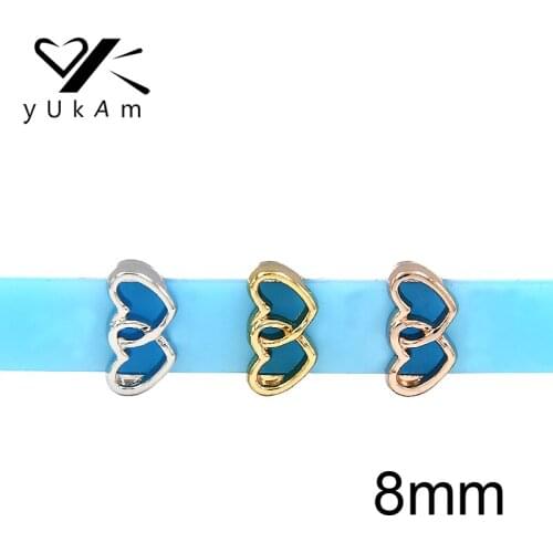 YUKAM Slider Jewelry 8mm Interlocking Double Hearts Slide Charms Keeper for Stainless Steel Mesh Bracelet DIY Accessories Making