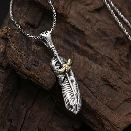 S925 sterling silver jewelry retro Thai silver Takahashi Goro simple eagle feather men and women pendant sweater pendant
