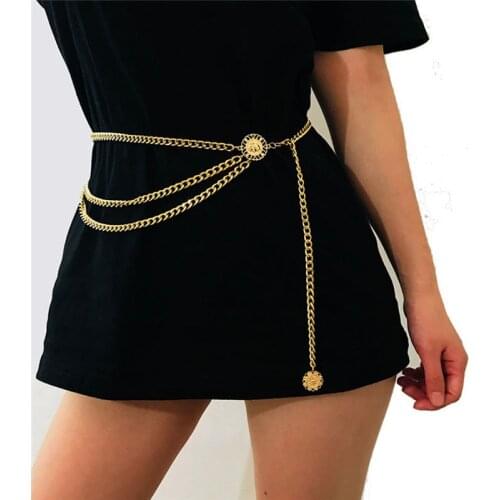 Fashion Tassel Belt Chain For Women Round Pendant Sun Flower Female Belly Aluminum Alloy Dress Waist Chain Clothes Accessories