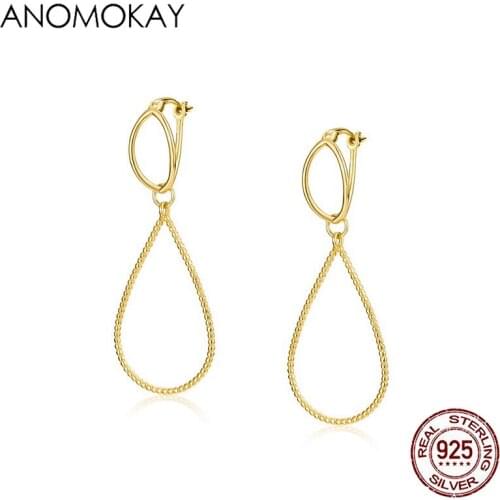 Anomokay Simple Series Drop Heart Gold Color Earring for Women Lovers Mom Gift 100% Sterling 925 Silver Earrings for Party Decor