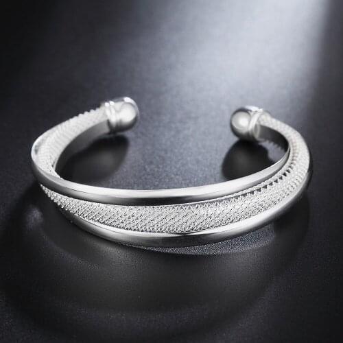 Fashion Fine cuff bangles 925 Sterling Silver Bracelets for Women Wedding Party Christmas Gifts charm Girl student Jewelry