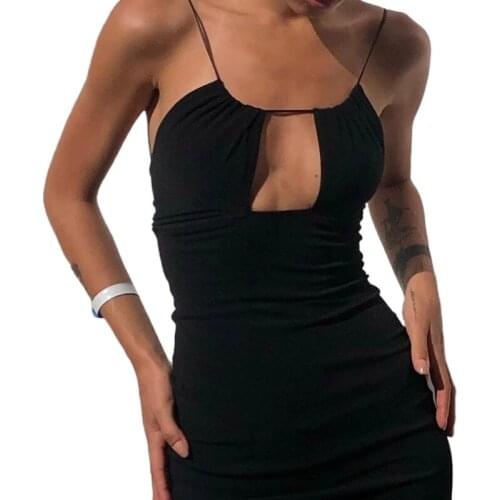 EA Sexy Cut-Out 2021 Summer Mini Dresses Women Fashion Elegant Sleeveless Black Bodycon Dress Clothes Spaghetti Strap Vestidos