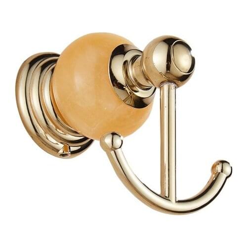 Gold Stainless Steel Jade Decorative Coat Hooks Wall Mounted Bathroom Hooks for Towels Key Bag Clothes Rack Bath Hardware