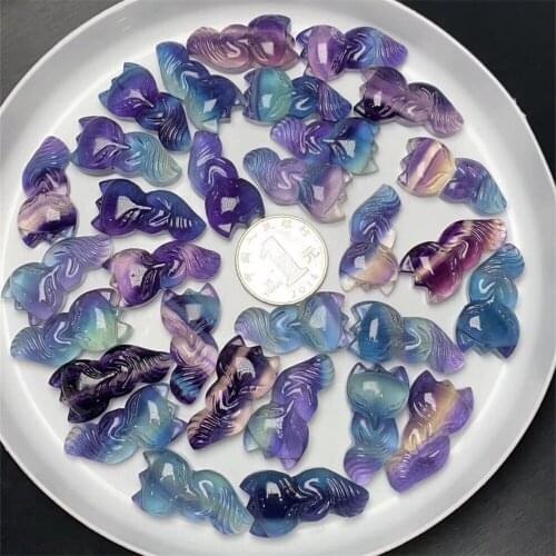 1pcs Natural colored fluorite hand-carved animal fox, very beautiful crystal carved home decoration Christmas gift