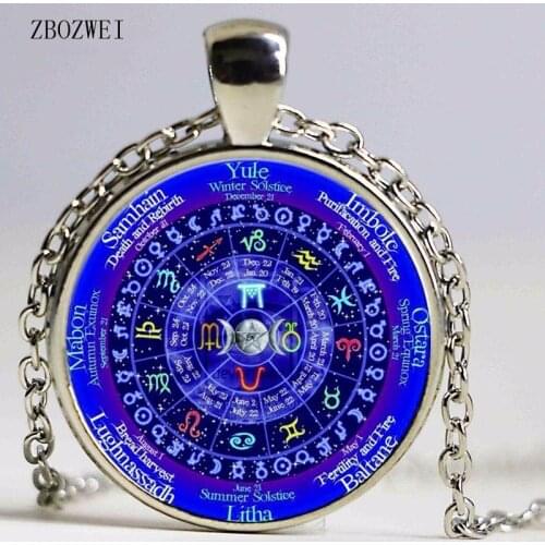 1pcs Zodiac Wicca Logo Necklace Pendant Pentagram Wiccan Vintage Chain for Women Mens Clothing Accessories Necklace Pendant