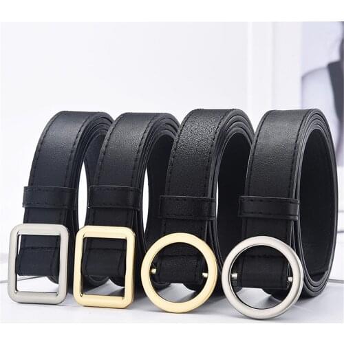 105cm Fashion Round Square Buckle Belt Without Holes Pu Leather Women Ladies Jeans Accessories Thin Gold Silver Belts Trendy