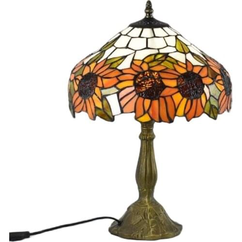 12" European Pastoral Sunflowers Tiffany Art Glass Table Lamp for Foyer Bed Room Bar Apartment Glass Reading Light H 45cm 1029