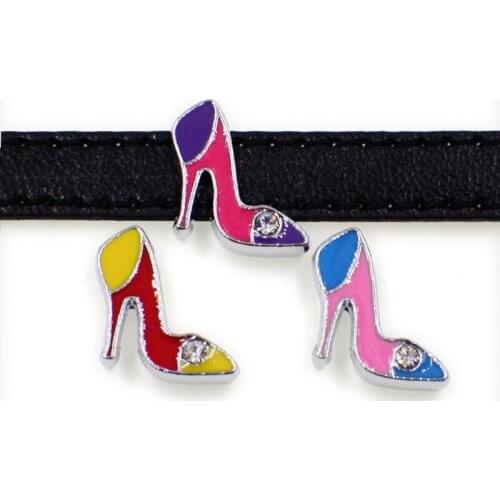 50PCS 8mm Alloy Enamel Rhinestone High Heels Slide Charms Slide Beads DIY 8mm Bracelets Wristbands,Belt Straps Pet Name Collar