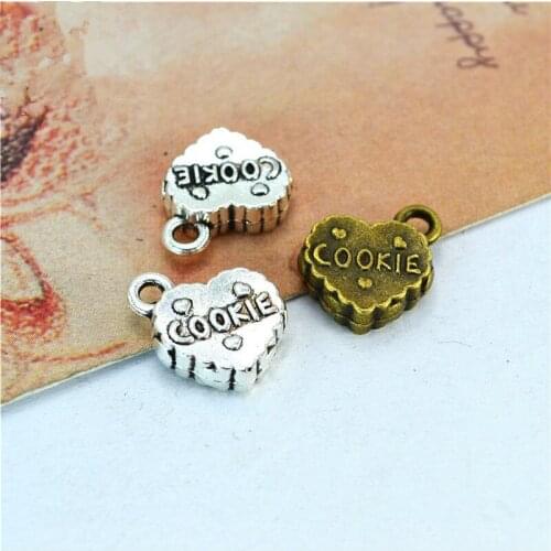 80Pcs/lot Cute COOKIE Heart Charms 12*10MM Letter Bracelet Charms for Handmade DIY