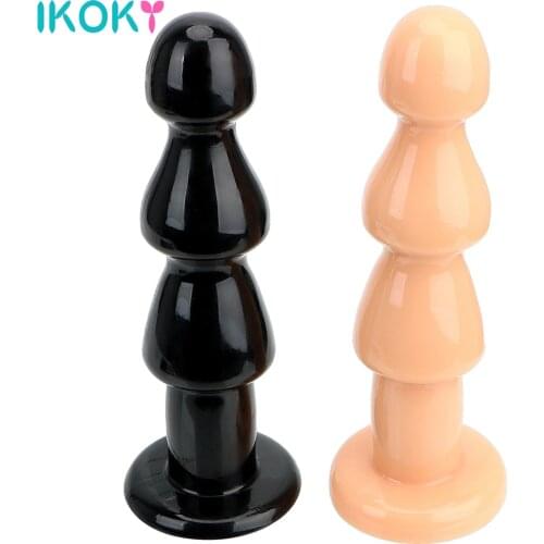 IKOKY Silicone Big Dildo Butt Plug Anal Stimulation Soft Anus Bead Prostate Massager Flexible Anal Plug Huge Size