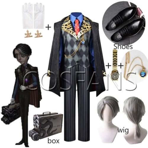 Anime! Identity V Departures Aesop Carl XiMingRen Skin Gothic Uniform Cosplay Costume Halloween Cosplay Suit Men Wigs shoes box