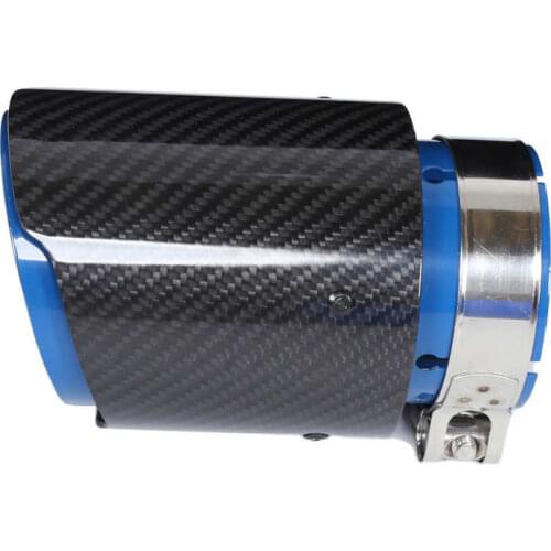 Car Sensors automobiles Car Exhaust Tube 54‑89mm Straight Side Single Outlet Glossy Carbon Fiber Blue Stainless Steel AIR