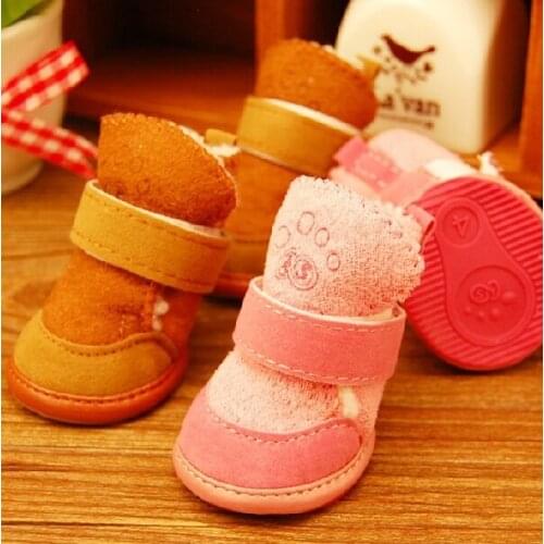 Free shipping 4 pcs/set puppy shoes winter warm dog boots pet dog shoes lovely for Christmas winter dog boots