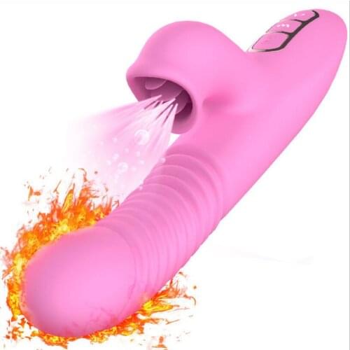 Dildo Vibrator Heating Telescopic Rotation Vibrator Tongue Licking Clitoris G-spot Stimulator Adult Sex Toys for Women S0763
