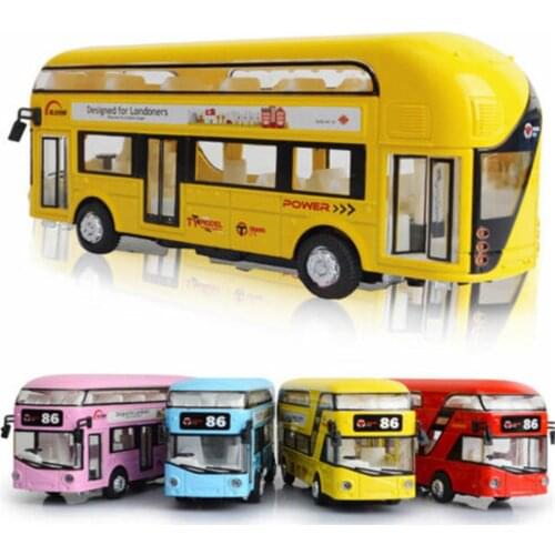 Double Decker Bus Tourist Closed Top Diecast with Lights Sounds and Openable Doors, 1:32 Double Decker Bus Toy