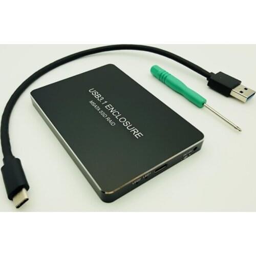 SSD Enclosure USB-C USB3.1 Type-C to Dual 2Port MSATA SSD Raid 0 1 PM Mobile Hard Disk Box Shell HDD Enclosure Adapter 3030 3050