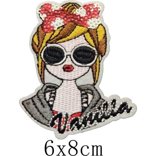 Beautiful Girl Patch With RED Sequince Iron On Embroidery Clothing Sticker Badge