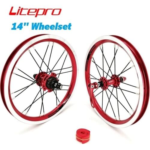 Litepro 14" Folding Bike 74mm 85mm Front Rear Wheel Set Aluminum Alloy Double Wall Rims 9T Freewheel Bearing Hub 20H