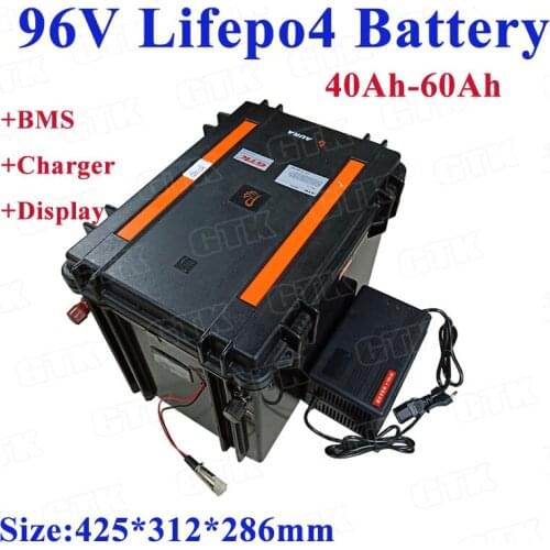 ABS case 32S 96V 40Ah 50Ah 60Ah LiFepo4 lithium battery pack with BMS for 9000w Forklift solar energy inverter+ 5A charger