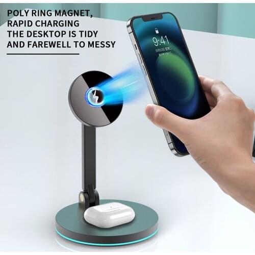 Magnetic Wireless Charger For iPhone 12 Pro Max Desktop Phone Stand Wireless Charger For Airpods Xiaomi Samsung