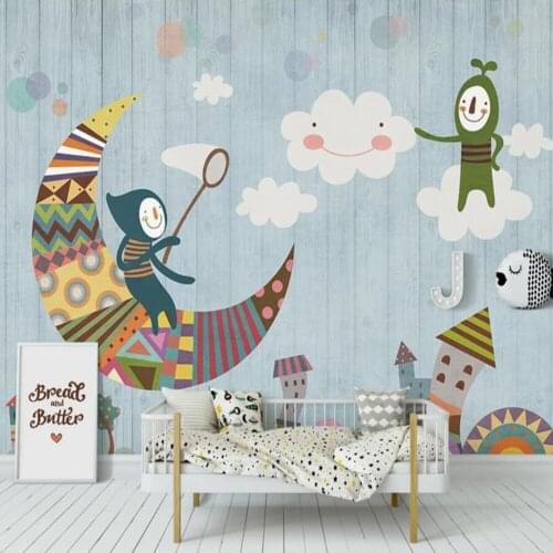 Milofi custom 3D wallpaper mural Nordic cartoon wooden board childrens room living room background wall decoration painting