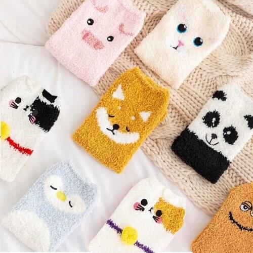 Cute Animal Design Deer Christmas socks Gift 3D Fluffy Coral Velvet Thick Warm Winter Sock For Women new Year gift Sox