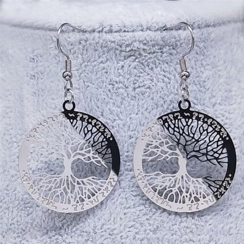 2021 Fashion Witchcraft Tree of Life Stainless Steel Drop Earring Women Silver Color Earings Jewelry aros mujer oreja E1446S02