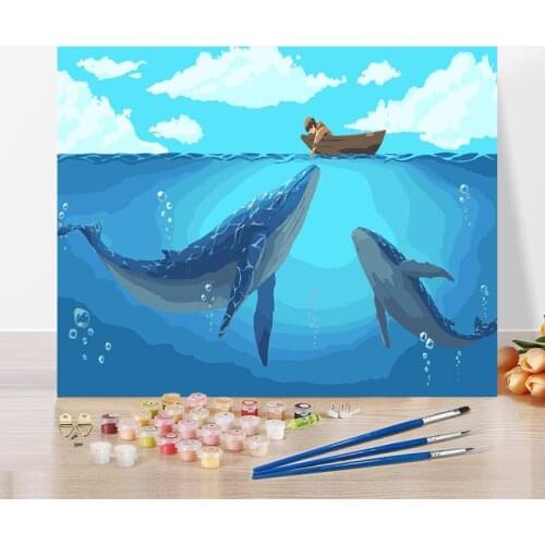 Diy Paint By Number Kit For Adults Kids Moon Whale Painting Color Decorate The Living Room Dining Room 40x50cm Plank Frame