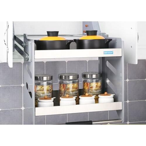 Wall Cupboard Lifting Basket Stainless Steel Kitchen Cabinet Storage Rack Seasoning Basket Buffer Customization