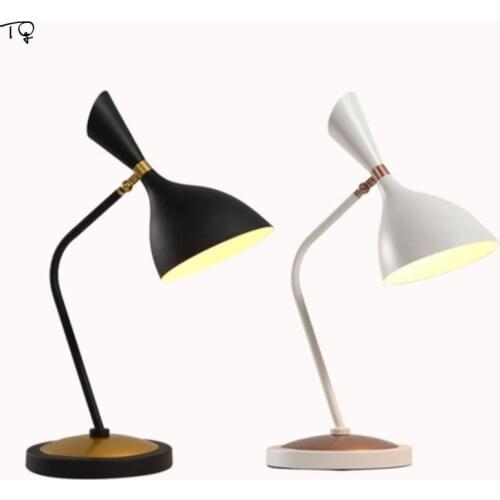 Nordic Post-modern Designer LED Table Lamp Metal White Black Eye Protect Minimalist Desk Light Bedroom Bedside Study Studio Cafe