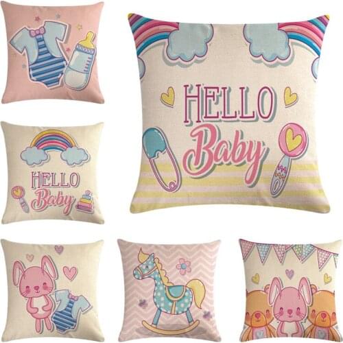 Hello Baby Pillow case Cotton Linen Home Decor 45x45cm Children Gift Throw Pillow Cover Cushion Cover For Sofa Bedroom