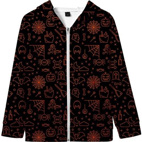 Halloween 3D digital printing hip-hop trend street retro plus cashmere autumn and winter zipper hooded sweater oversized