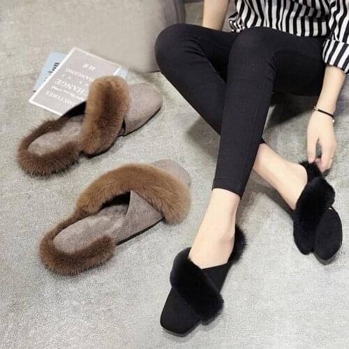 Han edition of new fund of 2018 autumn fashion outside in baotou slippers shoes joker square flat maomao lazy cotton slippers