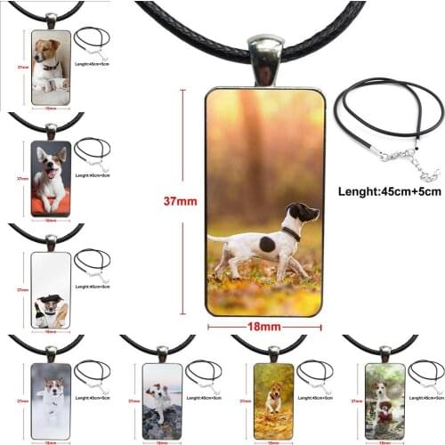 Jack Russel Terrier Stainless Steel Color Glass Cabochon With Rectangle Shaped Pendant Choker Necklace For Wedding