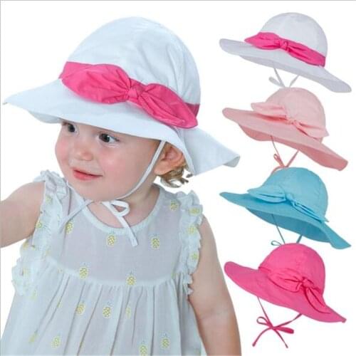 Fashion New Summer Baby Sun Hat Lovely Bowknot Infants Cotton Bucket Hats Kids Boys Girls Beach Cap UV Protection