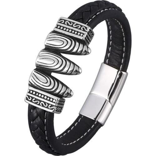 Punk Jewelry Men Bullet Shape Bracelet Magnetic Clasp Black Braided Charm Bracelets Fashion Leather Bangles Gifts BB0907
