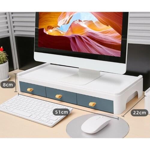 Computer Monitor Riser Laptop PC Stand Desktop Table Storage Organizer Shelf with 3 Drawers Heightening Rack Bracket