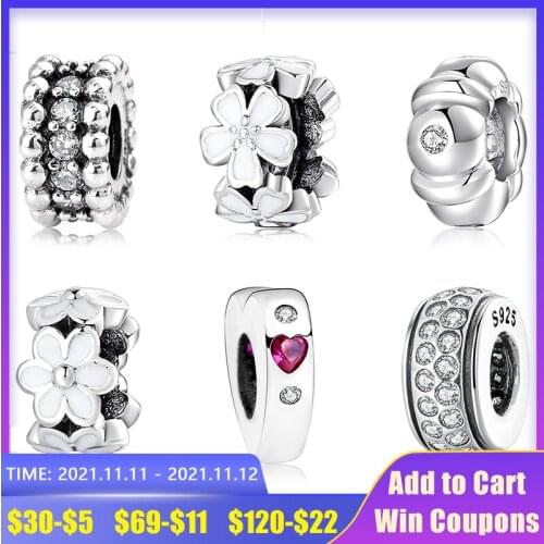 Fit Original AGATA Charm Bracelet Fashion 925 Sterling Silver White Enamel Flower CZ Spacer Beads for jewelry making