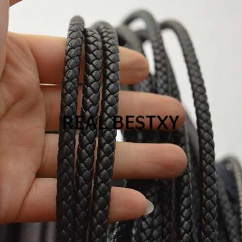 REAL BESTXY 5m/lot 6mm black leather straps braided for bracelet making jewelry leather cords wholesale leather thread for sale
