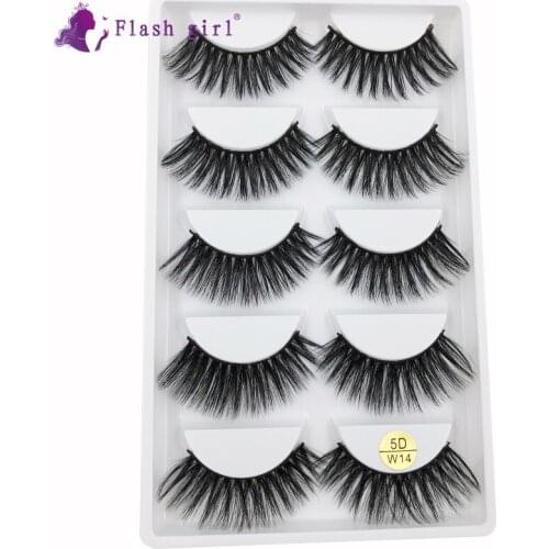 Flash Girl Mink Eyelashes 5D-W14 Cruelty Free Handmade Full Strip Lashes Thick Natural Long Fake Eyelash Makeup