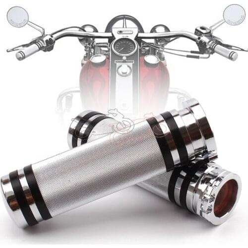 Silver Aluminum 1" 25mm Handle Bar Hand Grips 1Pair Unicersal for Honda Suzuki Harley Sportster Touring Dyna Softail VRSC XL XR
