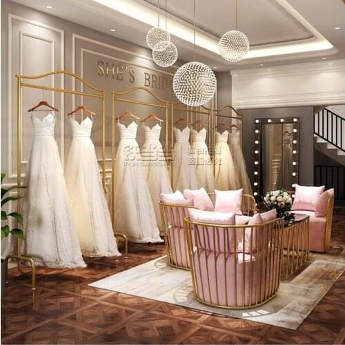 Wedding dress hanging rack Wedding dress shop display rack floor-to-floor cheongsam dress hanging hanger golden iron display