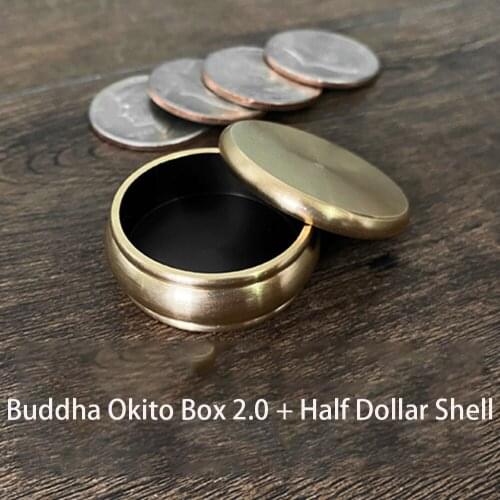 Buddha Okito Box 2.0 （Half Dollar Shell ）Magic Tricks Stage Close Up Magia Mentalism Illusion Gimmick Prop Coin Penetrate Magie