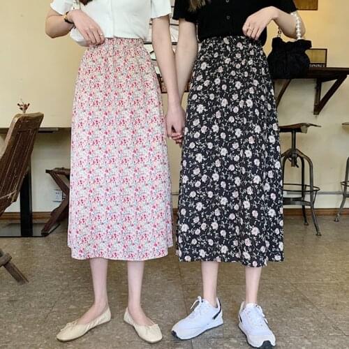 Woman Skirts Floral Skirt Female Summer New Style Small Umbrella Skirt Mid-length High Waist A-line Skirt Long Skirt