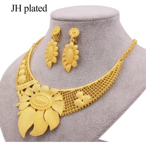 Jewelry sets sun flower new Dubai gold color ornament for women bridal necklace earrings African womens wife gifts jewelery set