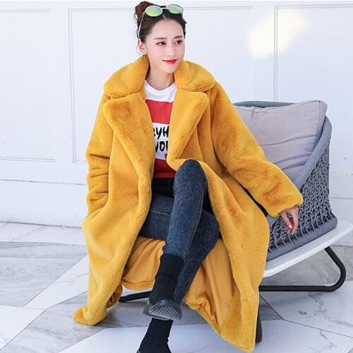 Denny&Dora Faux Fur Coat Sheepskin Shearling Jacket Winter Long Mink Fur Coat Women Loose Overcoat Luxury Thicken Warm Coat