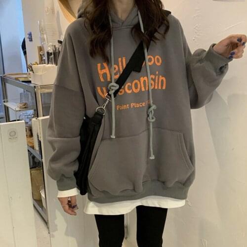 Autumn Oversize Orange Gray Loose Fit Women Hoodie Long Sleeve Casual Style Hoodie 2020 Hoodies