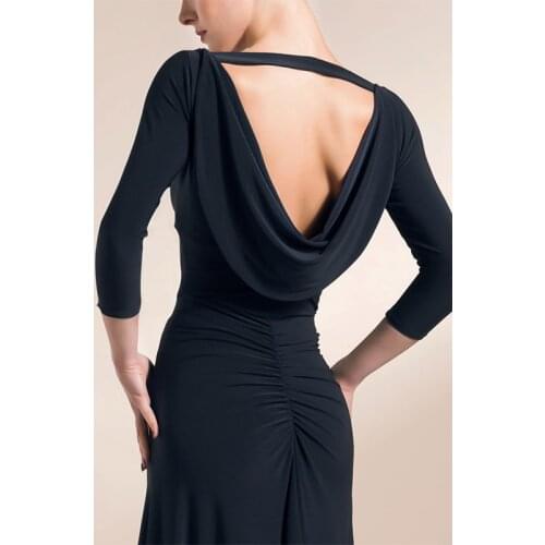 2019 New Black Ballroom Latin Dance Tops Sexy Backless Adult Ladies Waltz Cha Cha Training Or Performance Dancing Clothes DL3502