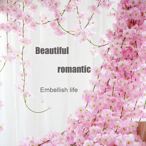 1pcs Artificial Cherry Blossom Vines 2M Hanging Silk Flowers Garland for Wedding WXV Sale